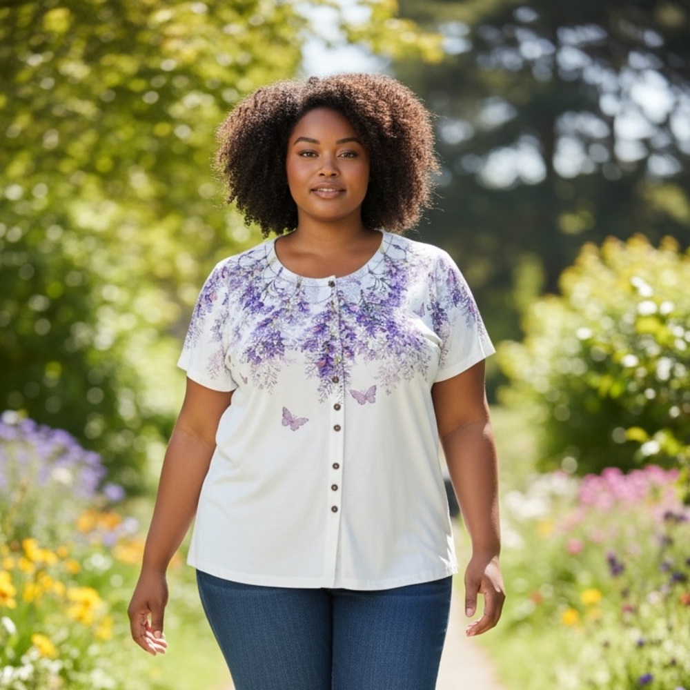 Women's white with purple Floral Top